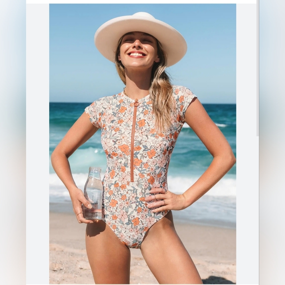 Floral Zip-Front One-Piece Swimsuit Cupshe